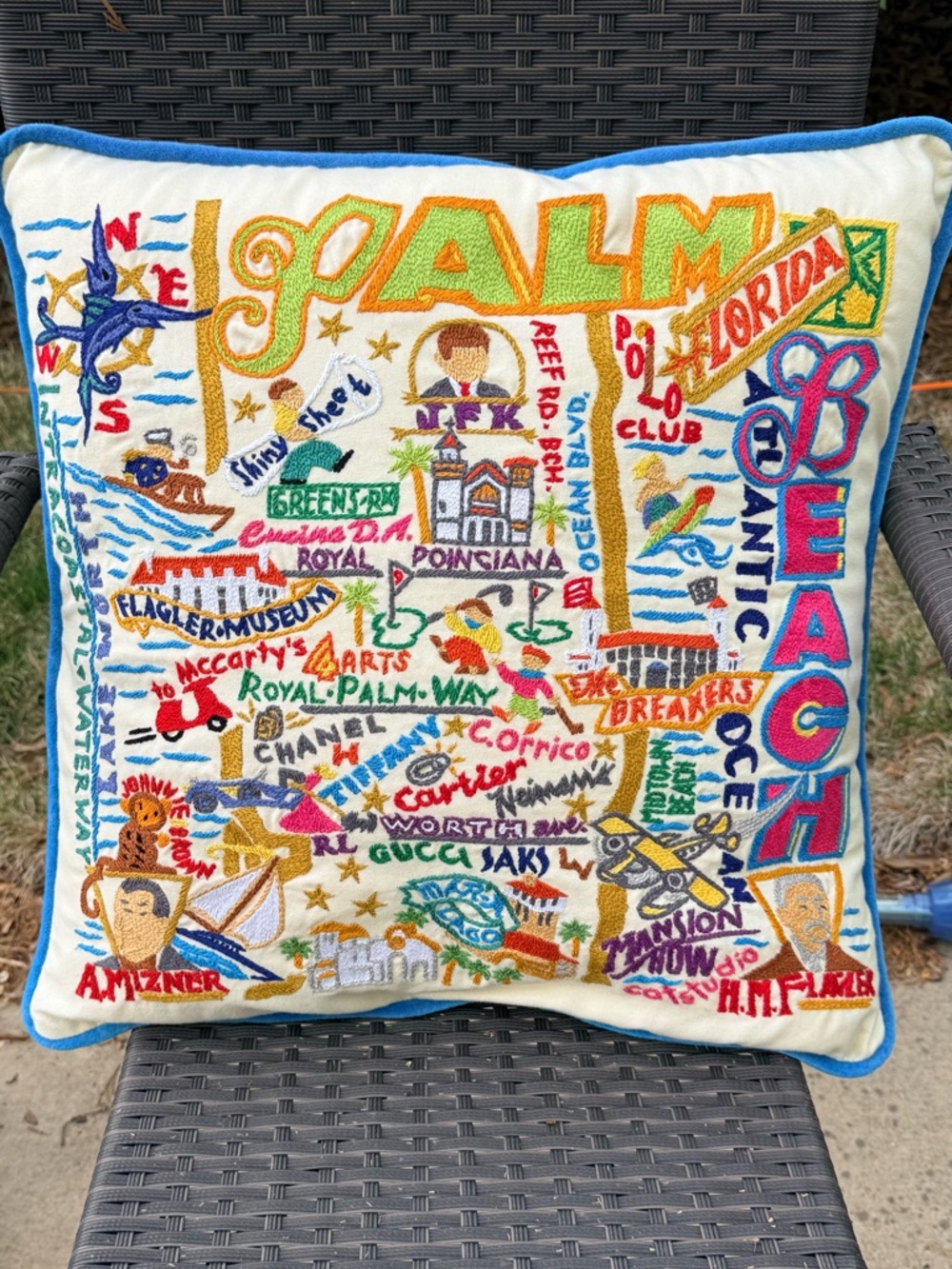 CatStudio Hand Embroidered Palm Beach Cotton Decorative Pillow